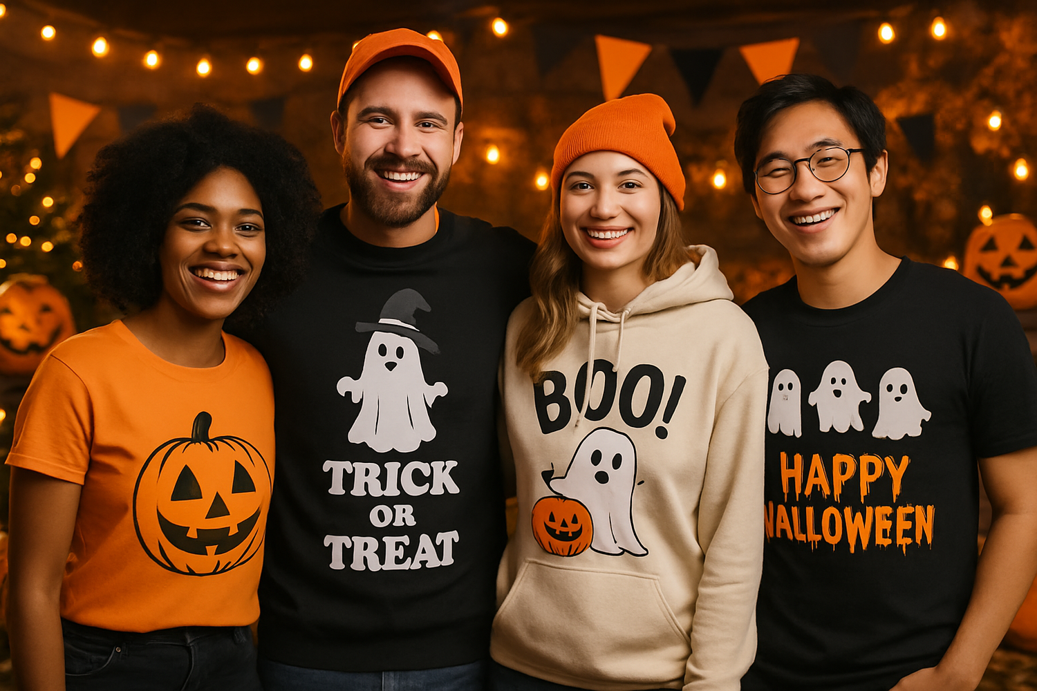 people wearing Halloween designs as a group